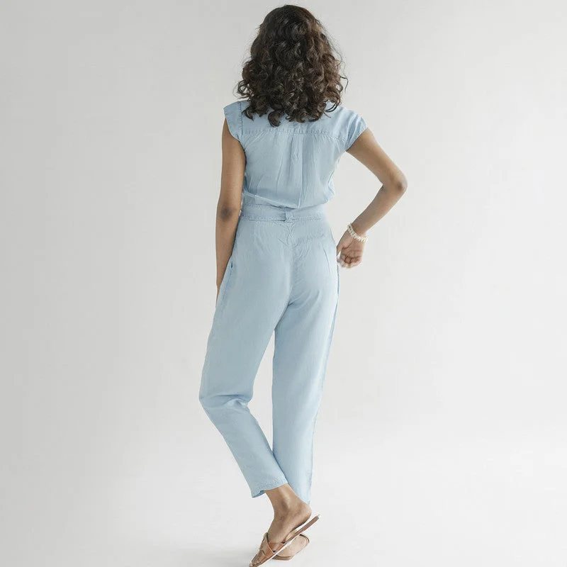 Tencel V-Neck Jumpsuit | Blue