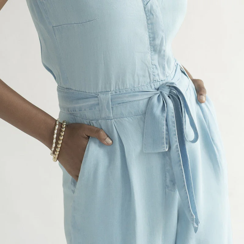 Tencel V-Neck Jumpsuit | Blue