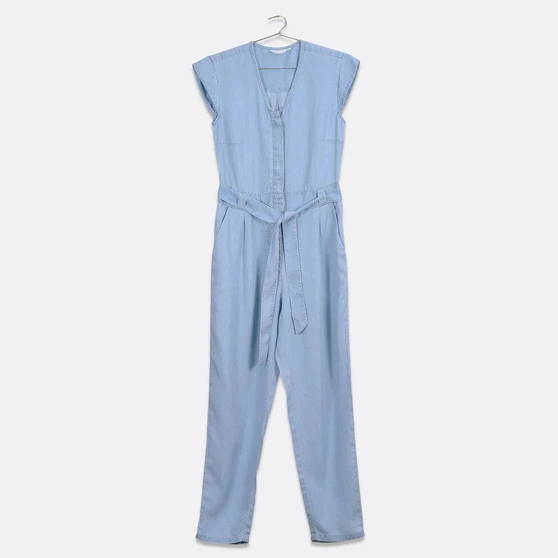 Tencel V-Neck Jumpsuit | Blue