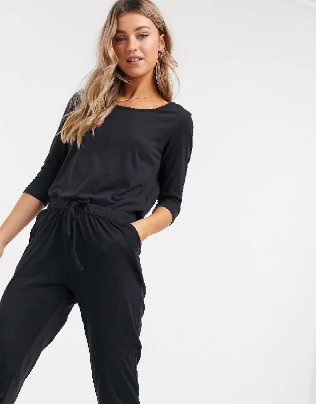 Relaxed 3/4 Sleeve Jumpsuit Black