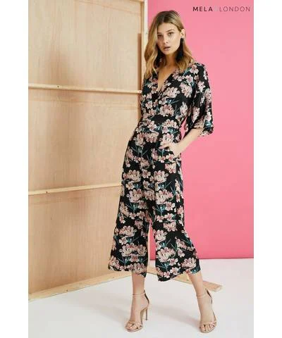 Satin Floral Jumpsuit Multi