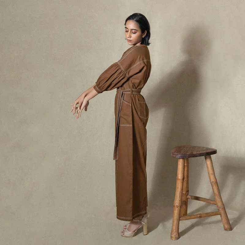 Cotton Jumpsuit for Women | Brown | Drop Shoulder