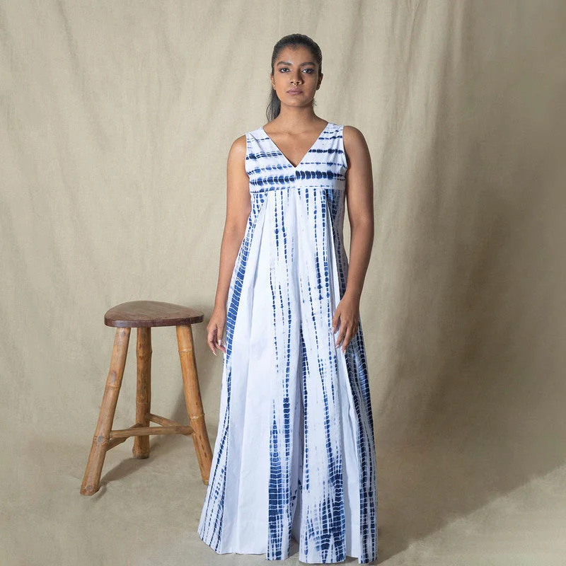 Cotton Jumpsuit for Women | White & Blue | Shibori Dyed