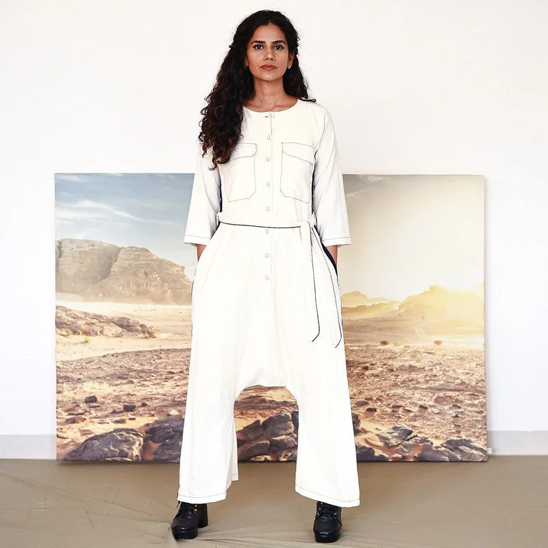 Jumpsuit for Women | Cotton Jumpsuit | Drop Crotch | White