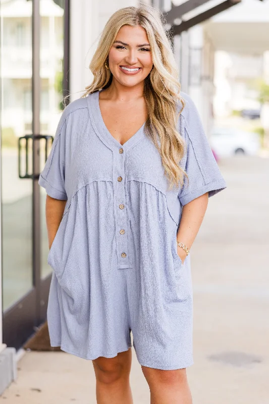 Throw On And Go Romper, Dusty Blue