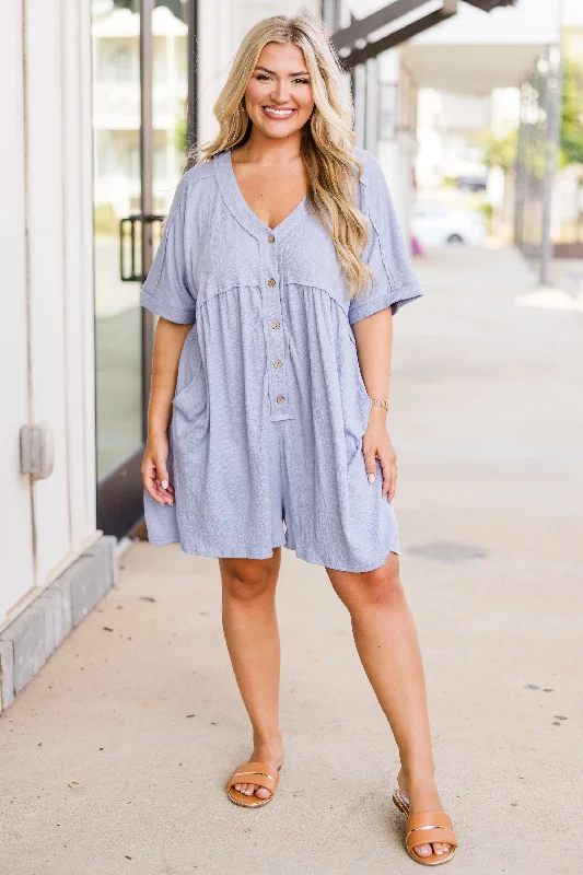 Throw On And Go Romper, Dusty Blue