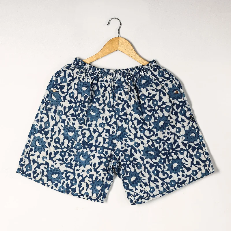 Blue - Bagru Block Printed Cotton Unisex Boxer/Shorts