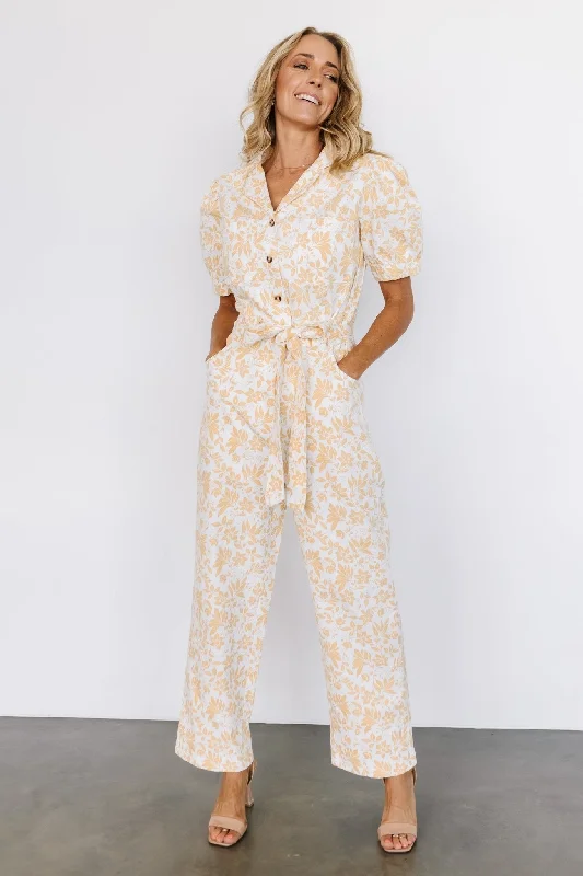 Annalise Jumpsuit | White + Yellow