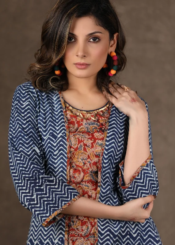 Exclusive Indigo Block Printed Shrug with lining