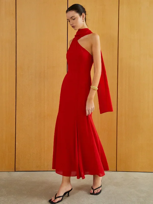 Asymmetrical Neck Long Dress