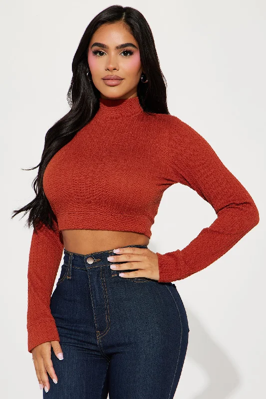 Autumn Long Sleeve Crop Top - Rust