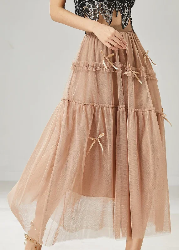 Beautiful Khaki Bow Ruffled Tulle Skirts Summer