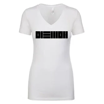 DIEMON Ladies White V-Neck Tee