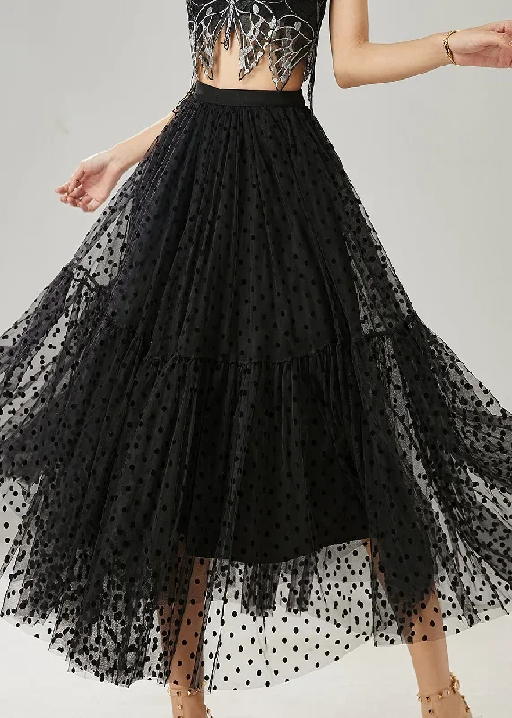 black-patchwork-tulle-skirts-elastic-waist-dot-summer