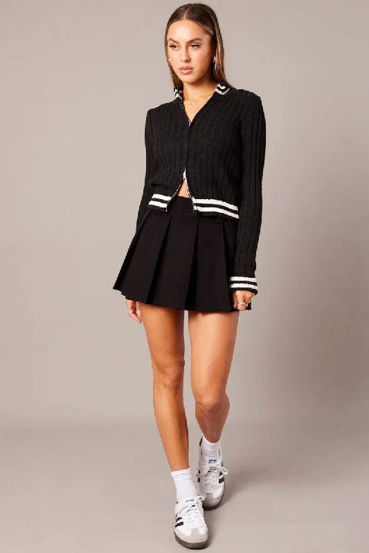 black-zip-up-cardigan-long-sleeve-mock-neck-stripe-trim-kn2533-41j-1