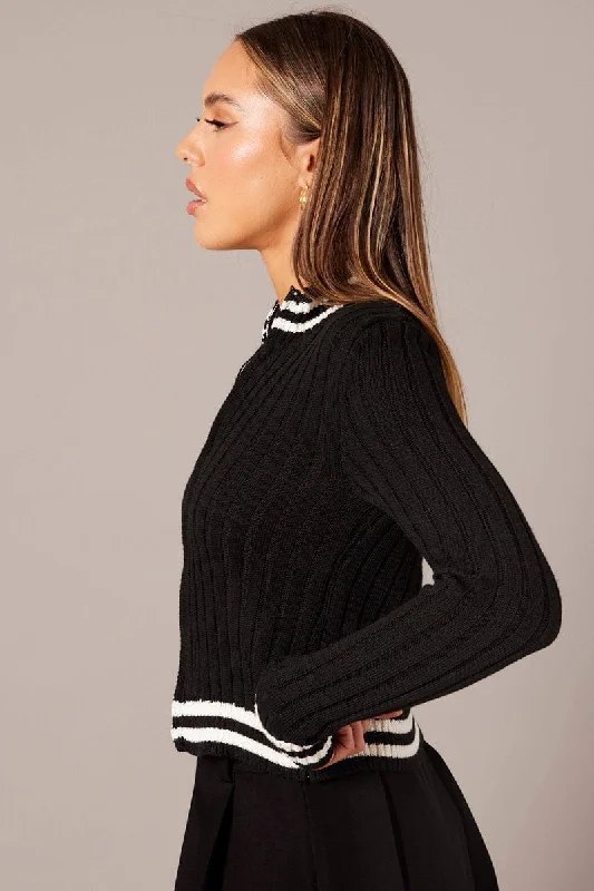 black-zip-up-cardigan-long-sleeve-mock-neck-stripe-trim-kn2533-41j-1