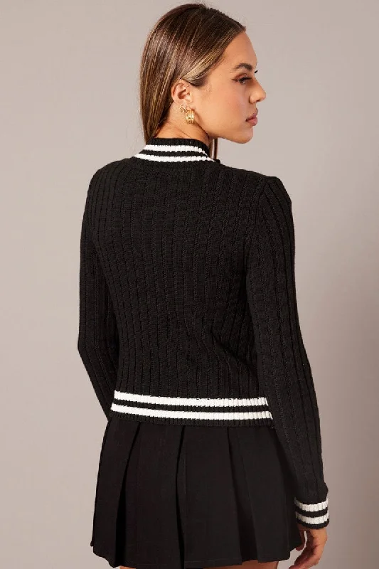 black-zip-up-cardigan-long-sleeve-mock-neck-stripe-trim-kn2533-41j-1