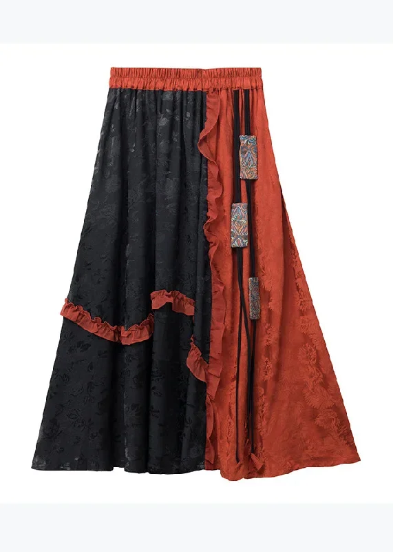 bohemian-orange-ruffled-jacquard-patchwork-silk-skirts-summer