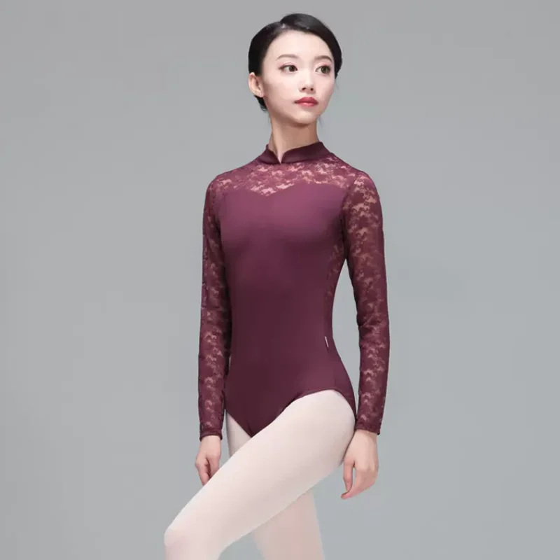 BW Women's Lace Mock neck Long Sleeve Leotard