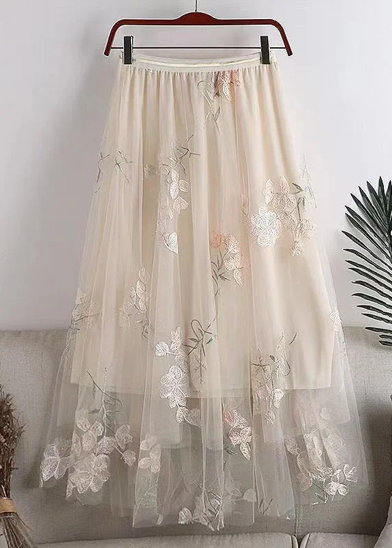 chic-grey-embroidered-elastic-waist-tulle-skirts-spring