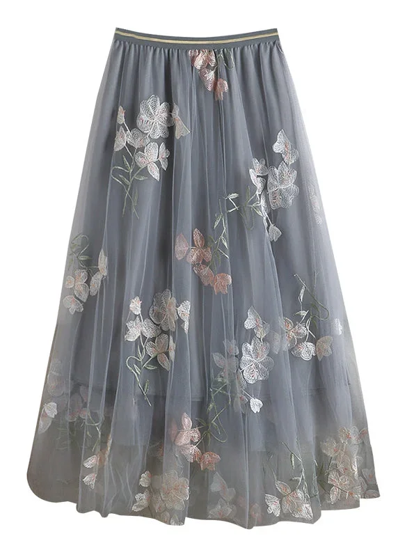 chic-grey-embroidered-elastic-waist-tulle-skirts-spring