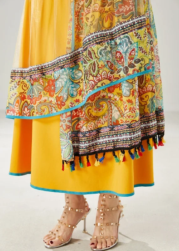 chic-yellow-tasseled-patchwork-tulle-skirt-summer