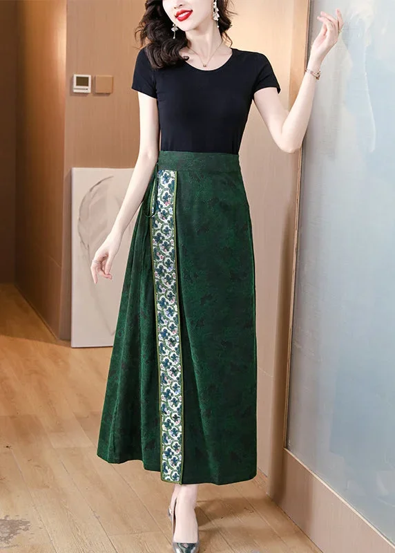 chinese-style-green-asymmetrical-print-silk-skirts-spring