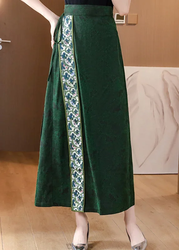 chinese-style-green-asymmetrical-print-silk-skirts-spring