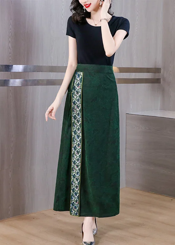 chinese-style-green-asymmetrical-print-silk-skirts-spring