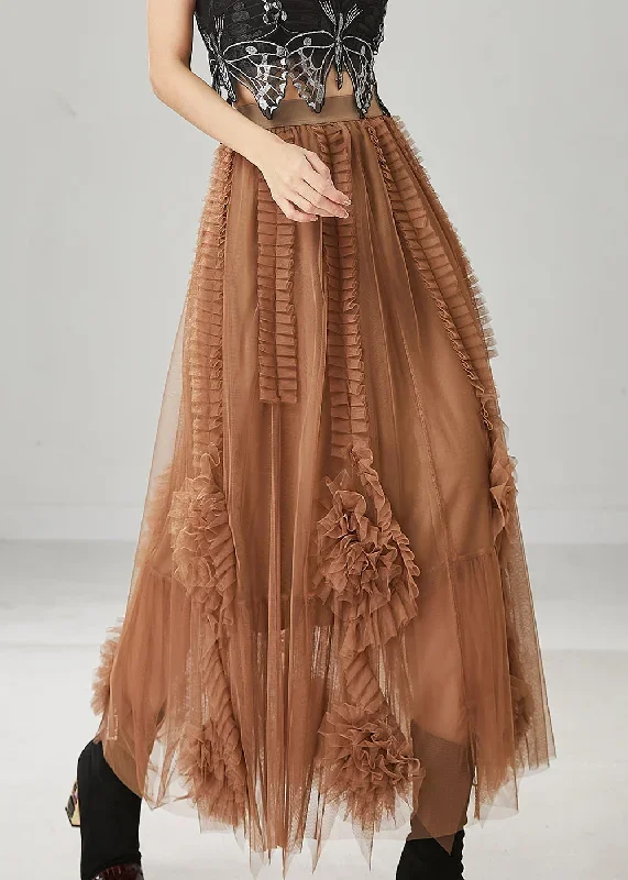 classy-brown-ruffled-stereoscopic-floral-tulle-skirt-spring