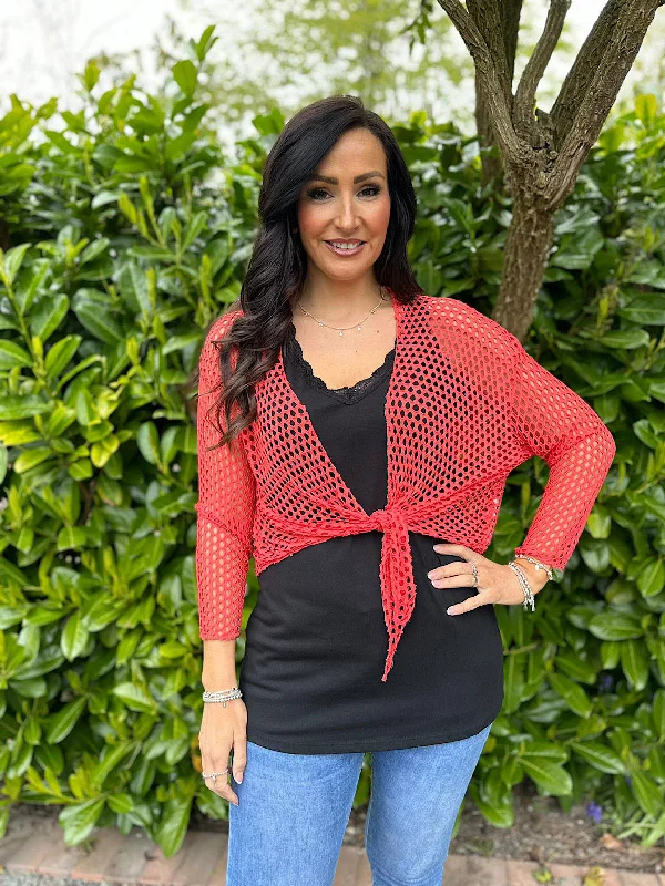 Coral Multi Hole Tie Front Shrug Niamh