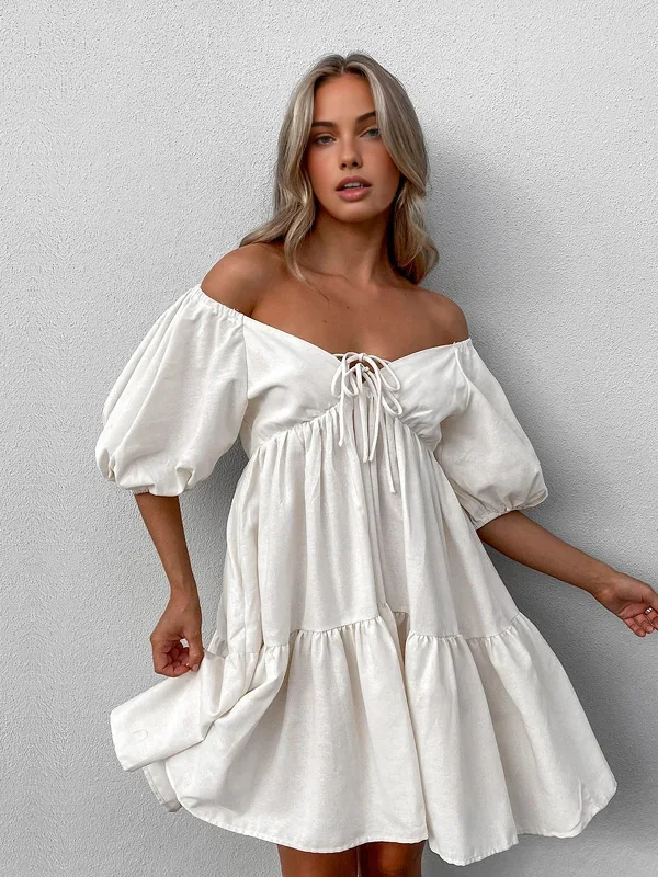 cotton-linen-puff-sleeve-dress