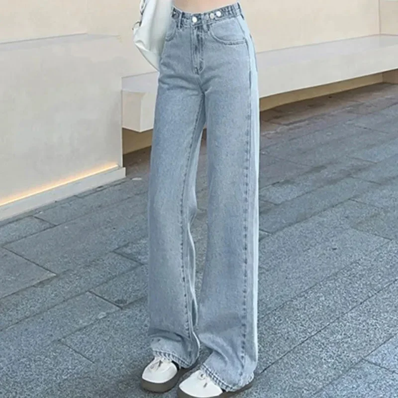 FashionSierra - Korean High Waisted Body Covering Flesh Wide Casual Trouser