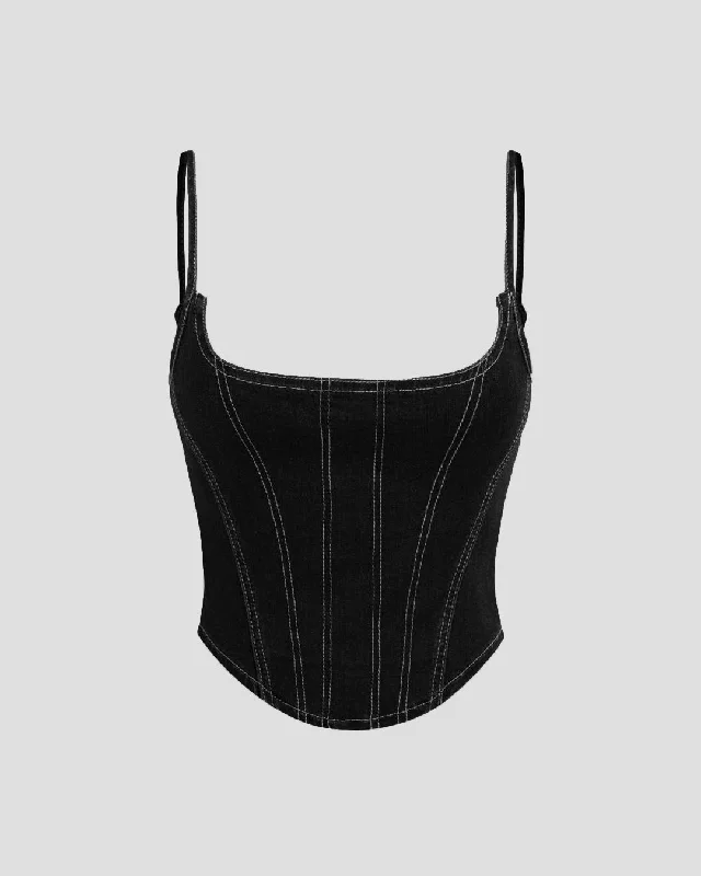 Autumn Trend Corset Style Crop Top In Black