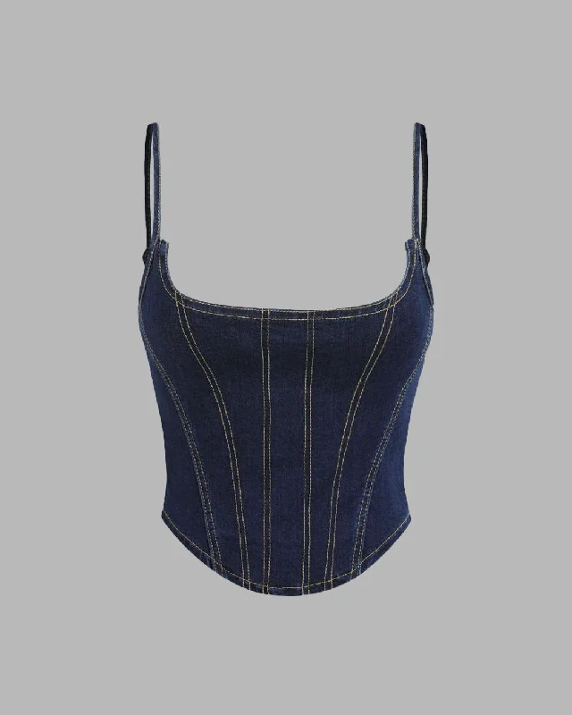 Autumn Trend Corset Style  Crop Top In  Dark Blue