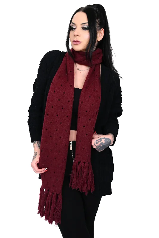 Distressed Burgundy Fringe Scarf