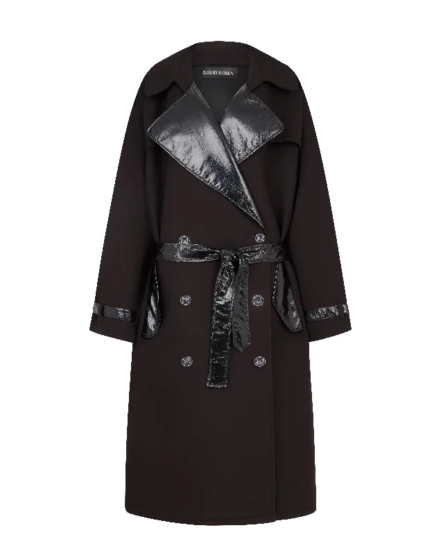 DK Buttons Patent Leather Lapel Trench Coat