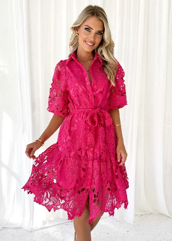 Doller Lace Dress - Hot Pink