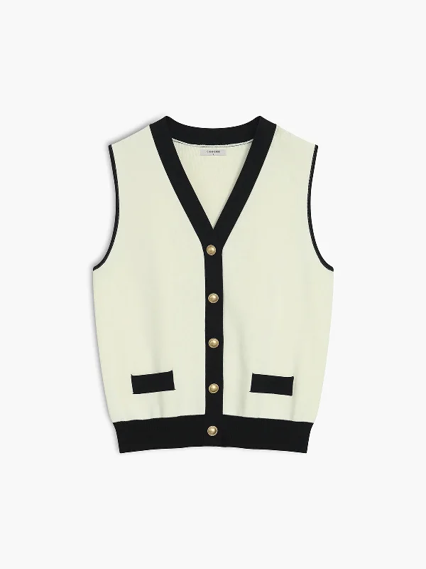 Effortlessly Contrast Binding Metal Button Vest