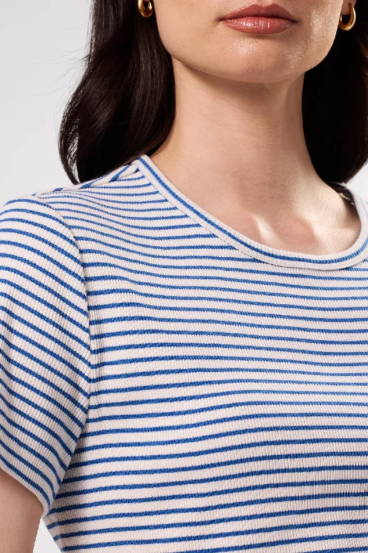 Eleanor Organic Cotton Modal Rib Tee - Cannes Stripe Natural Aegean Blue