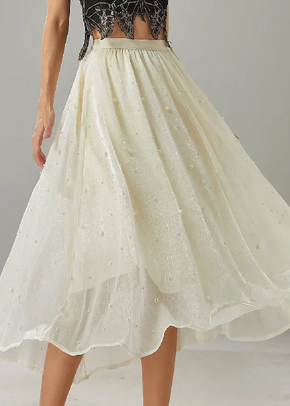 fashion-milk-white-nail-bead-tulle-skirt-summer