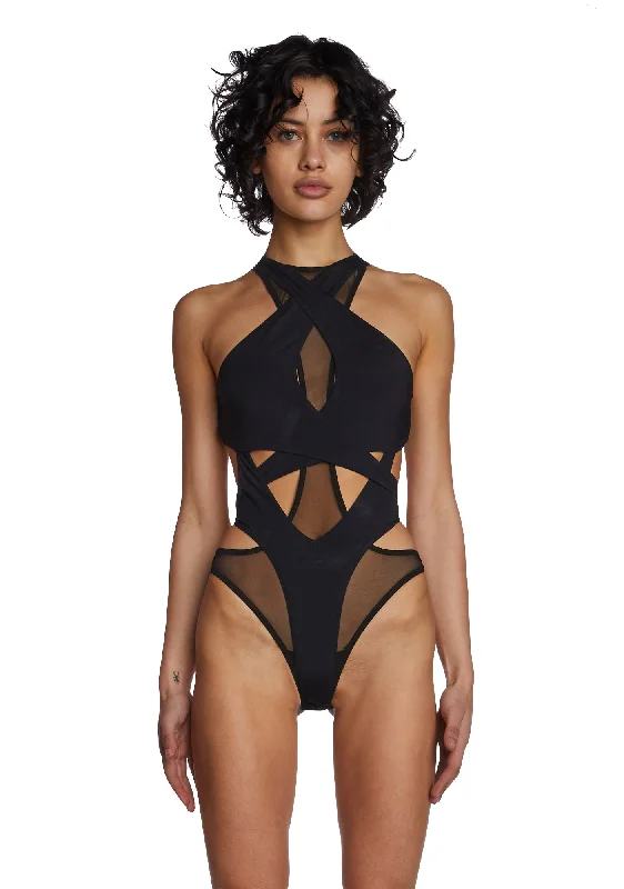 Flanger Strappy Spandex And Mesh Bodysuit