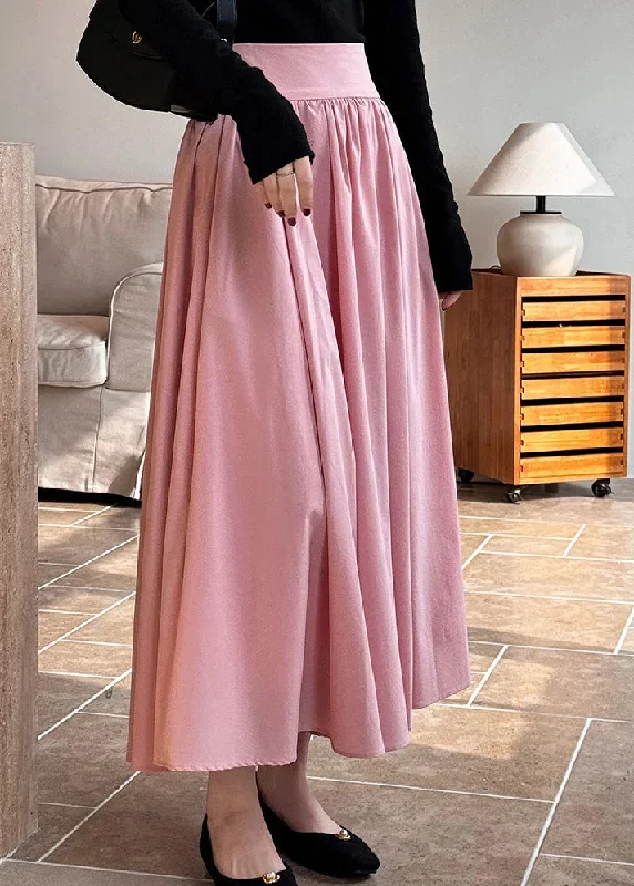 french-pink-high-waist-cotton-pleated-skirt-spring