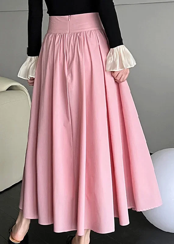 french-pink-high-waist-cotton-pleated-skirt-spring