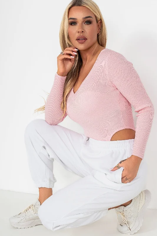 Gabby Pink Knit Long Sleeve Bodysuit