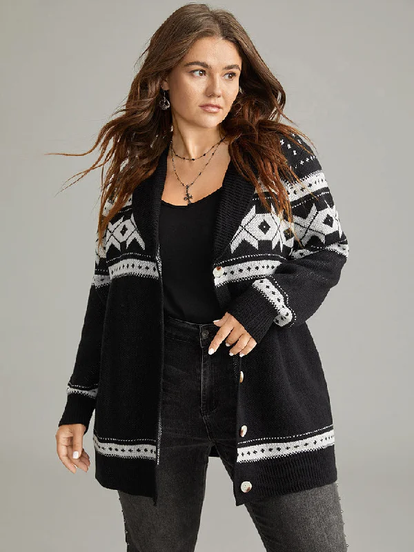 geometric-contrast-button-through-cardigan