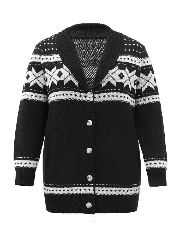 geometric-contrast-button-through-cardigan