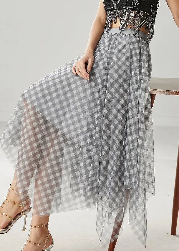 Grey Plaid Tulle Skirt Exra Large Hem Summer