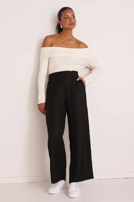 Guardian Black Linen Pleat Front Wide Leg Pant