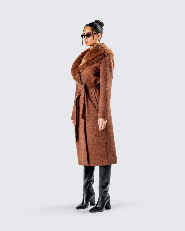 hala-brown-faux-fur-trim-coat